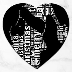 Funny Merry Christmas Santa, Typography, Black And White Jigsaw Puzzle (heart) by yoursparklingshop