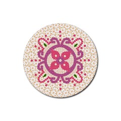 Hindu Flower Ornament Background Rubber Coaster (round)  by TastefulDesigns