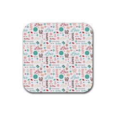 Lovely Valentine s Day Pattern Rubber Coaster (square)  by TastefulDesigns