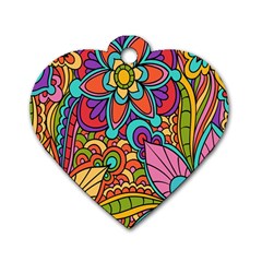 Festive Colorful Ornamental Background Dog Tag Heart (one Side) by TastefulDesigns