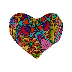 Festive Colorful Ornamental Background Standard 16  Premium Heart Shape Cushions by TastefulDesigns