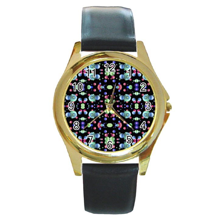 Multicolored Galaxy Pattern Round Gold Metal Watch