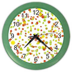 Colorful Fall Leaves Background Color Wall Clocks by TastefulDesigns