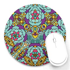 Mariager - Bold Blue,purple And Yellow Flower Design Round Mousepad by Zandiepants