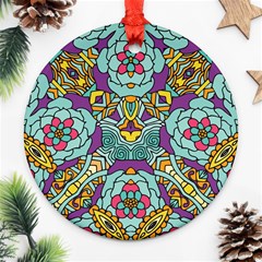 Mariager - Bold Blue,purple And Yellow Flower Design Ornament (round) by Zandiepants