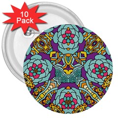 Mariager - Bold Blue,purple And Yellow Flower Design 3  Button (10 Pack) by Zandiepants