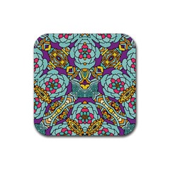 Mariager - Bold Blue,purple And Yellow Flower Design Rubber Coaster (square)