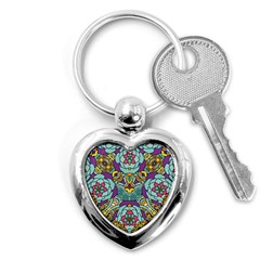 Mariager - Bold Blue,purple And Yellow Flower Design Key Chain (heart) by Zandiepants