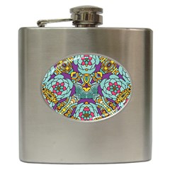 Mariager - Bold Blue,purple And Yellow Flower Design Hip Flask (6 Oz) by Zandiepants