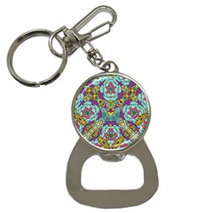 Mariager - Bold Blue,purple And Yellow Flower Design Bottle Opener Key Chain by Zandiepants