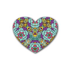 Mariager - Bold Blue,purple And Yellow Flower Design Rubber Coaster (heart) by Zandiepants