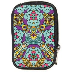 Mariager - Bold Blue,purple And Yellow Flower Design Compact Camera Leather Case by Zandiepants