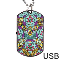 Mariager - Bold Blue,purple And Yellow Flower Design Dog Tag Usb Flash (one Side) by Zandiepants