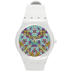 Mariager - Bold Blue,purple And Yellow Flower Design Round Plastic Sport Watch (m) by Zandiepants