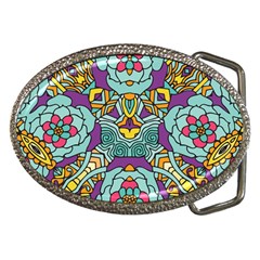 Mariager - Bold Blue,purple And Yellow Flower Design Belt Buckle by Zandiepants