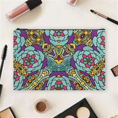 Mariager - Bold Blue,purple And Yellow Flower Design Cosmetic Bag (large) by Zandiepants