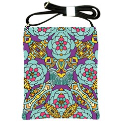 Mariager - Bold Blue,purple And Yellow Flower Design Shoulder Sling Bag by Zandiepants