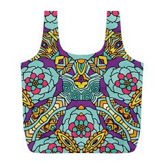 Mariager - Bold Blue,purple And Yellow Flower Design Full Print Recycle Bag (l) by Zandiepants