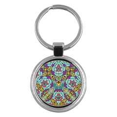 Mariager - Bold Blue,purple And Yellow Flower Design Key Chain (round) by Zandiepants