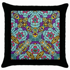 Mariager - Bold Blue,purple And Yellow Flower Design Throw Pillow Case (black) by Zandiepants