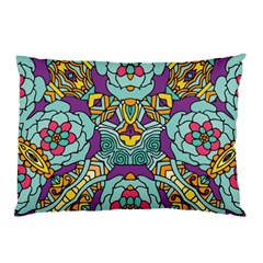 Mariager - Bold Blue,purple And Yellow Flower Design Pillow Case by Zandiepants