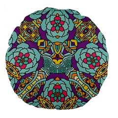 Mariager - Bold Blue,purple And Yellow Flower Design Large 18  Premium Round Cushion  by Zandiepants