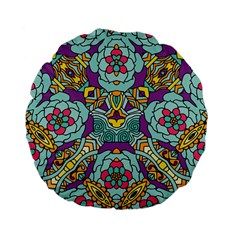 Mariager - Bold Blue,purple And Yellow Flower Design Standard 15  Premium Flano Round Cushion  by Zandiepants