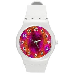 Purple Orange Pink Colorful Round Plastic Sport Watch (m) by yoursparklingshop