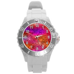 Purple Orange Pink Colorful Art Round Plastic Sport Watch (l) by yoursparklingshop