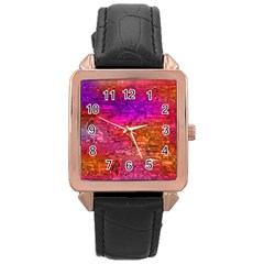 Purple Orange Pink Colorful Art Rose Gold Leather Watch  by yoursparklingshop