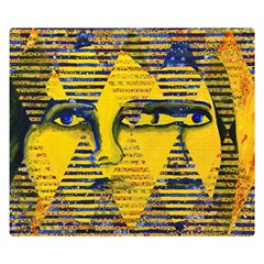 Conundrum Ii, Abstract Golden & Sapphire Goddess Double Sided Flano Blanket (small)  by DianeClancy