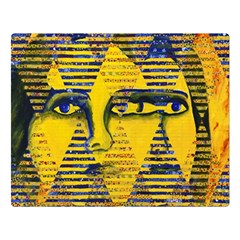 Conundrum Ii, Abstract Golden & Sapphire Goddess Double Sided Flano Blanket (large)  by DianeClancy