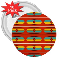 Shapes In Retro Colors Pattern                        			3  Button (10 Pack) by LalyLauraFLM