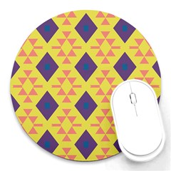 Tribal Shapes And Rhombus Pattern                        			round Mousepad by LalyLauraFLM