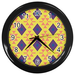 Tribal Shapes And Rhombus Pattern                        			wall Clock (black) by LalyLauraFLM