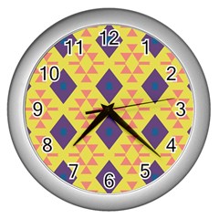 Tribal Shapes And Rhombus Pattern                        			wall Clock (silver) by LalyLauraFLM