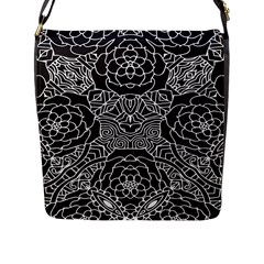 Petals In Black White, Bold Flower Design Flap Closure Messenger Bag (l) by Zandiepants