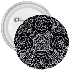 Mariager, Bold Flower Design, Black & White 3  Button by Zandiepants