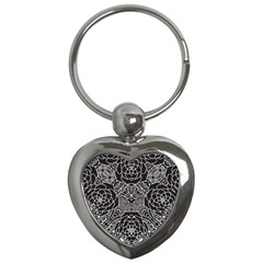 Mariager, Bold Flower Design, Black & White Key Chain (heart) by Zandiepants