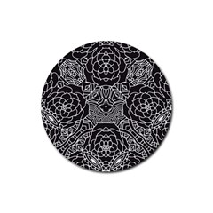 Mariager, Bold Flower Design, Black & White Rubber Coaster (round) by Zandiepants