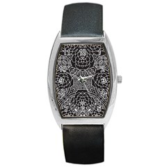 Mariager, Bold Flower Design, Black & White Barrel Style Metal Watch by Zandiepants