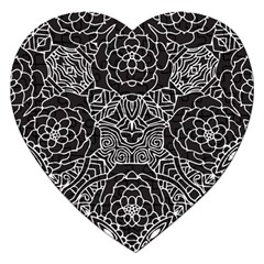 Mariager, Bold Flower Design, Black & White Jigsaw Puzzle (heart) by Zandiepants