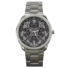 Mariager, Bold Flower Design, Black & White Sport Metal Watch by Zandiepants