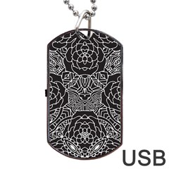 Mariager, Bold Flower Design, Black & White Dog Tag Usb Flash (two Sides) by Zandiepants