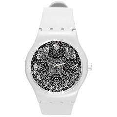 Mariager, Bold Flower Design, Black & White Round Plastic Sport Watch (m) by Zandiepants