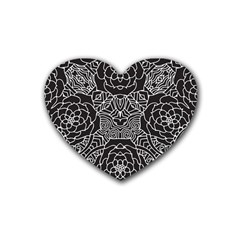 Mariager, Bold Flower Design, Black & White Heart Coaster (4 Pack) by Zandiepants