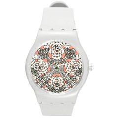 Petals In Vintage Pink, Bold Flower Design Round Plastic Sport Watch (m) by Zandiepants