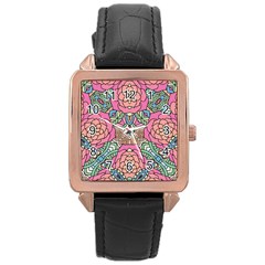 Petals, Carnival, Bold Flower Design Rose Gold Leather Watch 