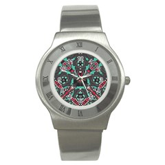 Petals In Dark & Pink, Bold Flower Design Stainless Steel Watch by Zandiepants