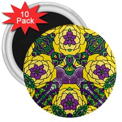 Petals In Mardi Gras Colors, Bold Floral Design 3  Magnet (10 Pack) by Zandiepants